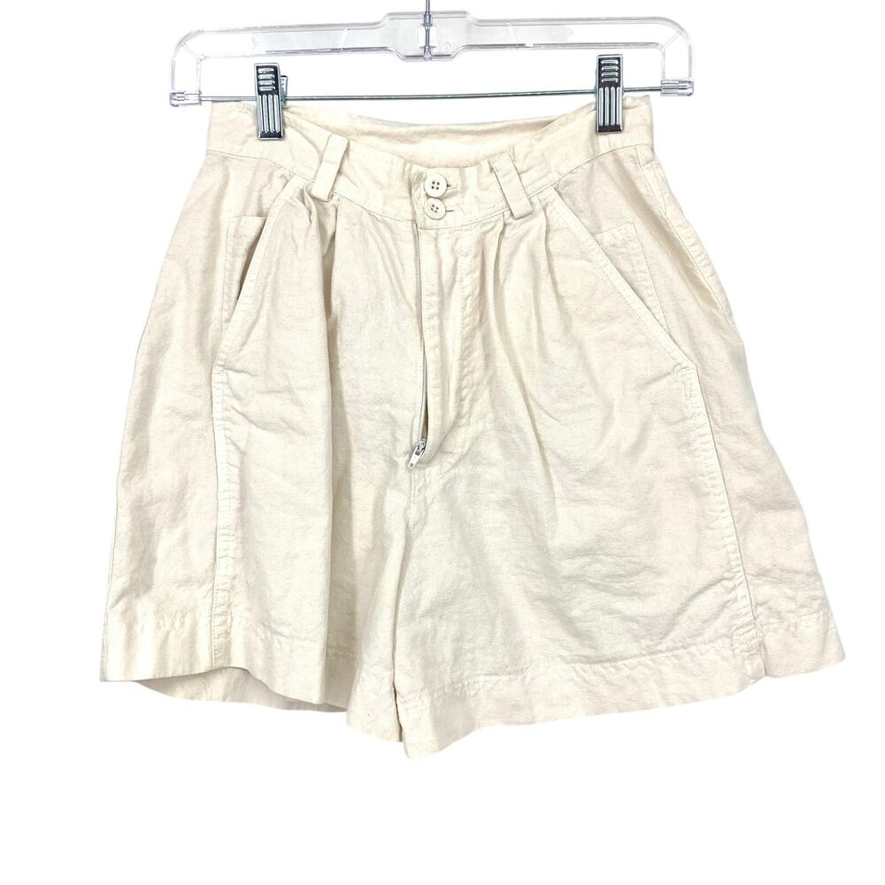Vintage 90s Gitano High Waisted Pleated Front Shorts Womens Sz 24" Cream Ramie